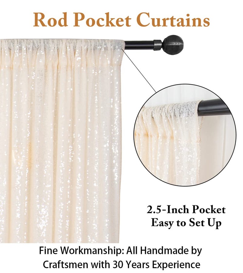 ShiDianYi 4FTX6FT-Ivory-SEQUIN Photo Backdrop, Beige Wedding Photo Booth, Photography Background Ivory Sequin Backdrop Curtain Glitter Backdrop for Parties - Image 5